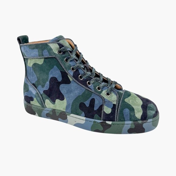 Christian Louboutin Louis Orlato Camo Sneakers Size 40 US 10 High Top Blue Green - Picture 9 of 15